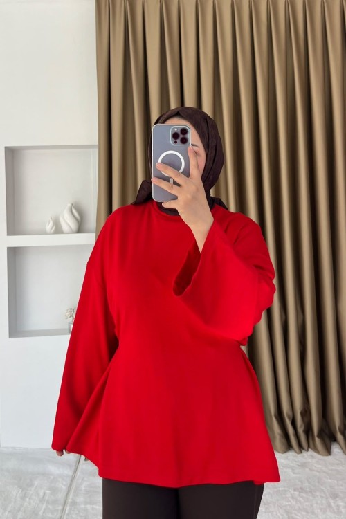 Önü Bağlamalı Tunik Kırmızı
