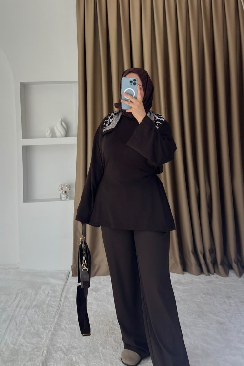 Önü Bağlamalı Tunik Kahverengi