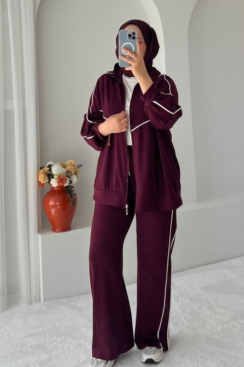 Şeritli Spor Takım Bordo