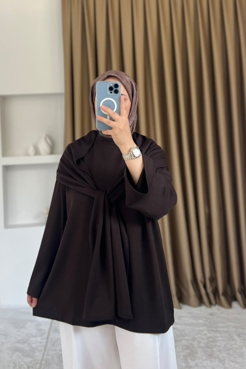 Oysho Şal Detaylı Tunik Kahverengi