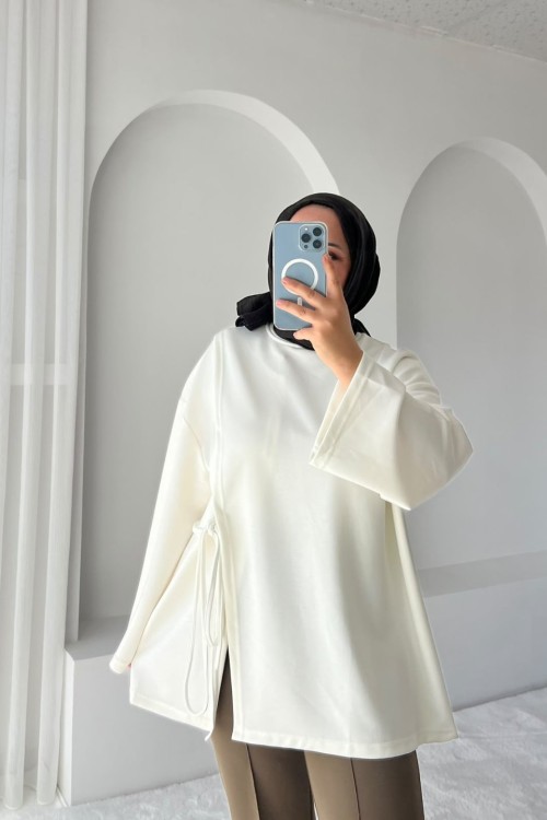 Yan Bağlamalı Tunik Ekru