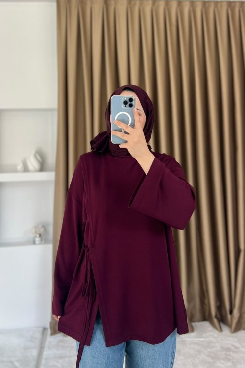Yan Bağlamalı Tunik Mürdüm
