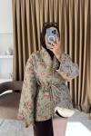 Desenli Kimono Kapama Ceket Çiçek Desenli