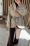Desenli Kimono Kapama Ceket Çiçek Desenli