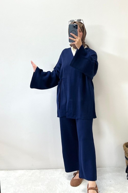 Kimono Tarzı Triko Takım Lacivert