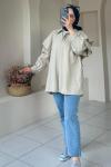 Volan Detaylı Paraşüt Kumaş Tunik Taş Rengi