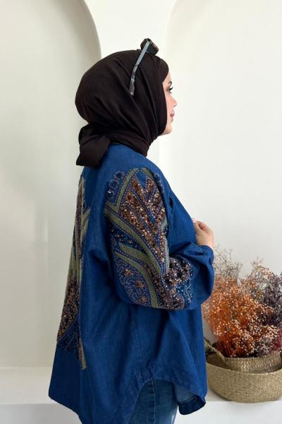 ✨ Pul Payet İşlemeli Kimono ✨ Koyu Kot