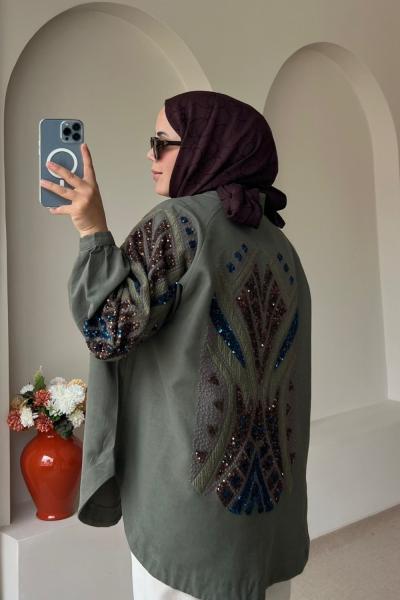 ✨ Pul Payet İşlemeli Kimono ✨ Haki