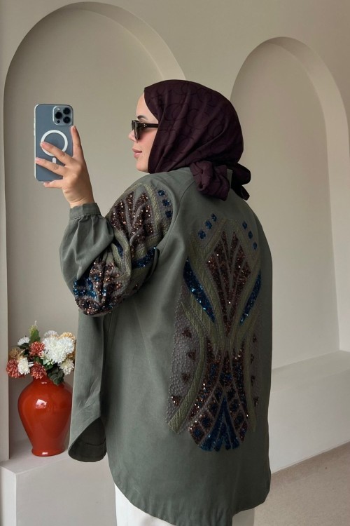 ✨ Pul Payet İşlemeli Kimono ✨ Haki