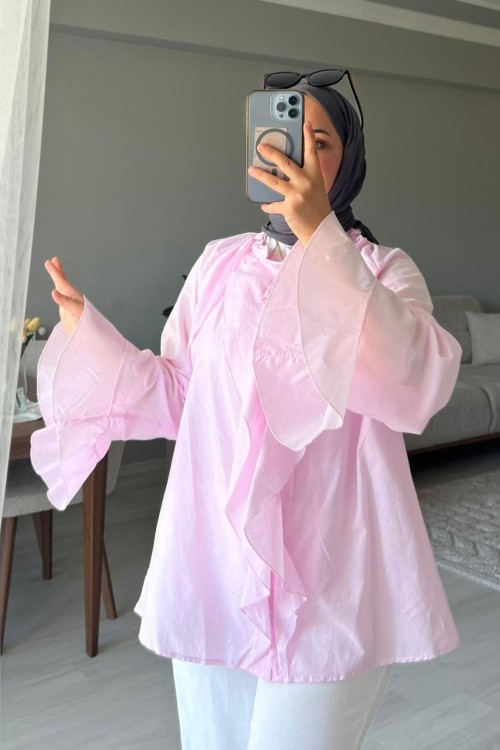 Fırfırlı Şıklık: Zarafeti Günlük Tarzla Buluşturan Tunik ✨ Pembe
