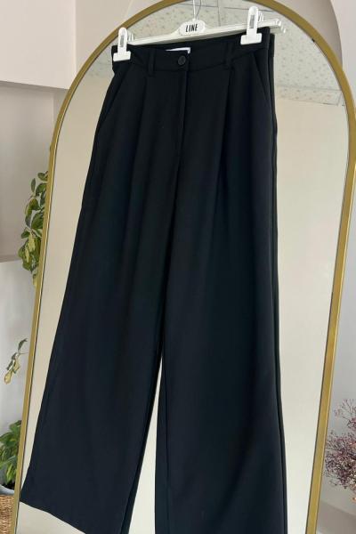 Kadın Cepli Geniş Paça Pantolon Siyah