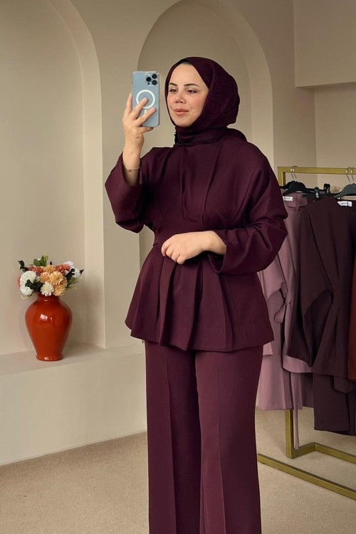 Piliseli Pantolon Tunik Takım Burganya