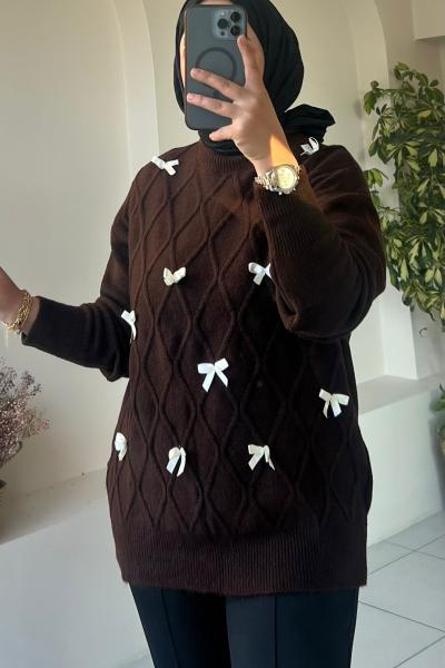 Fiyonk Detaylı Triko Kazak – Ürün Açıklaması Acı Kahve