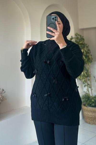 Fiyonk Detaylı Triko Kazak – Ürün Açıklaması Siyah