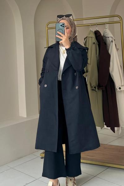 Gabardin Trençkot Siyah