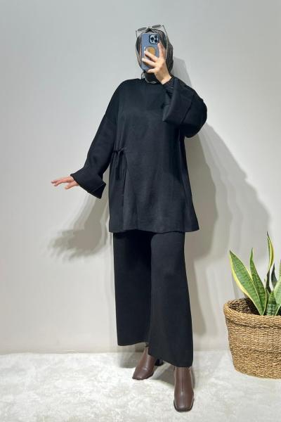 Kimono Tarzı Triko Takım Siyah