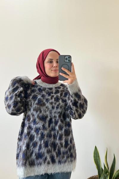 Leopar Desenli Kazak Kahverengi