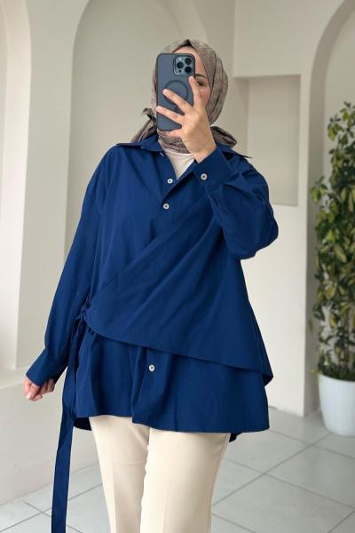 ÖNDEN BAĞLAMALI DÜĞMELİ GÖMLEK Lacivert