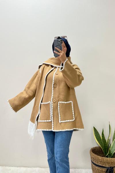 Şal Yaka Kadın Triko Ceket Camel