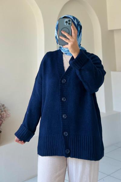 Triko Düğmeli Hırka Lacivert